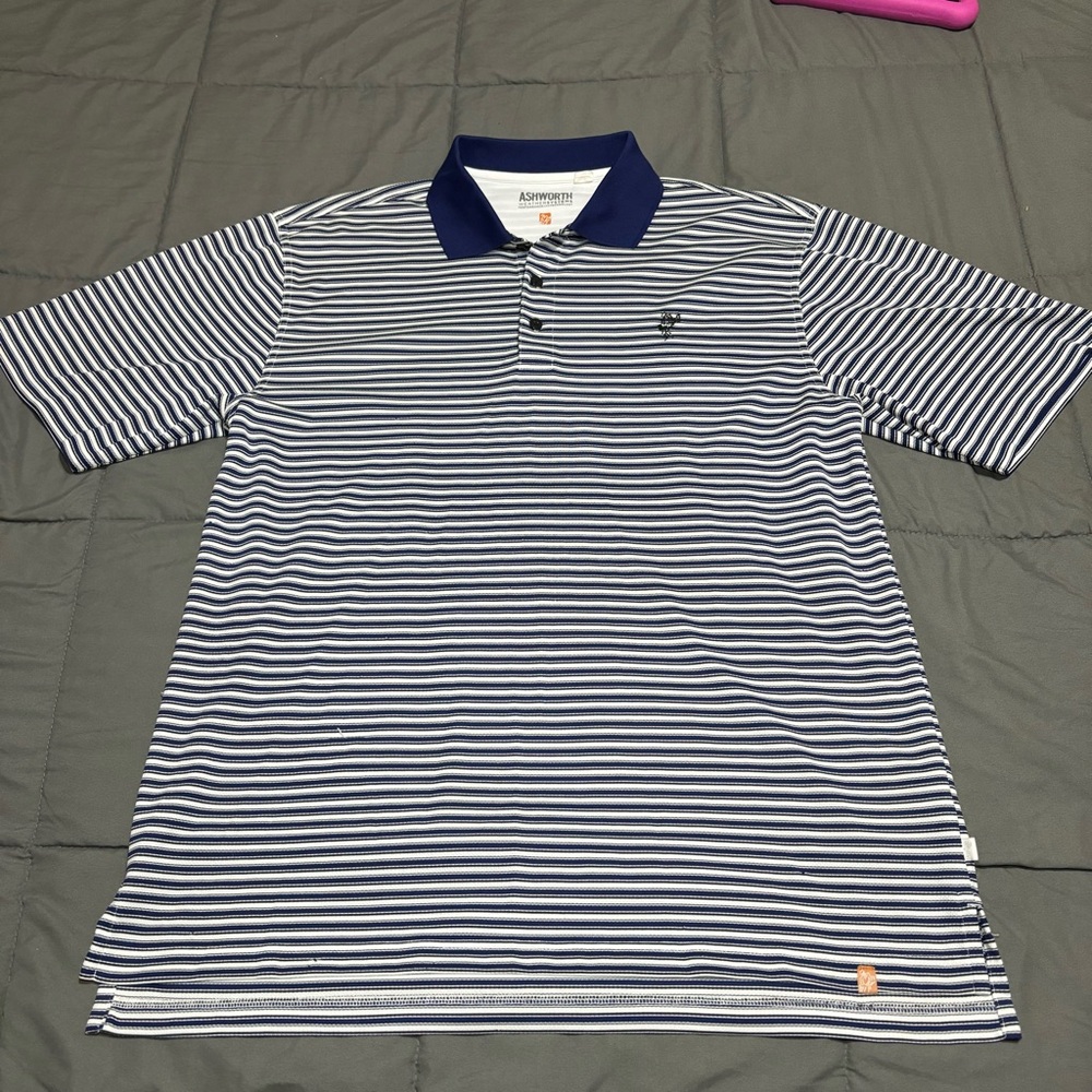 Ashworth Golf Shirt Polo Mens‎ XLarge Navy Blue White Stripe